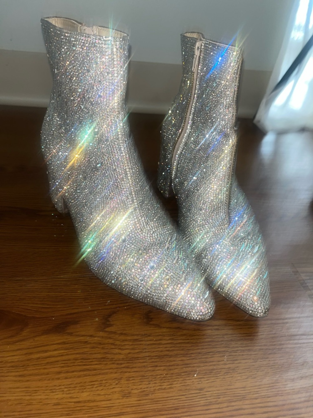 Betsey Johnson Silver Crystal Embellished Ankle Booties